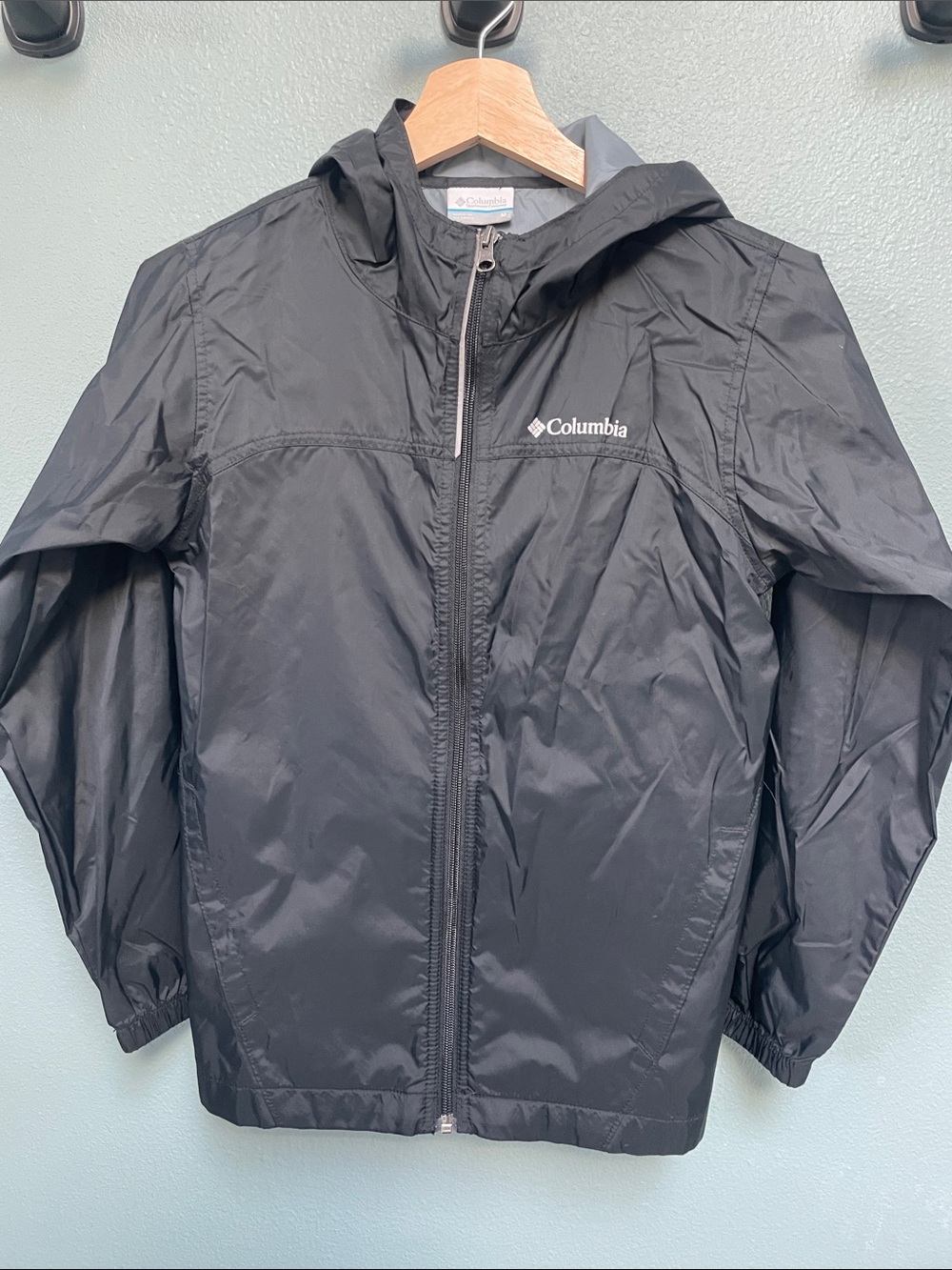 Columbia Boys Glennaker Rain Jacket Black Waterproof Hooded Medium